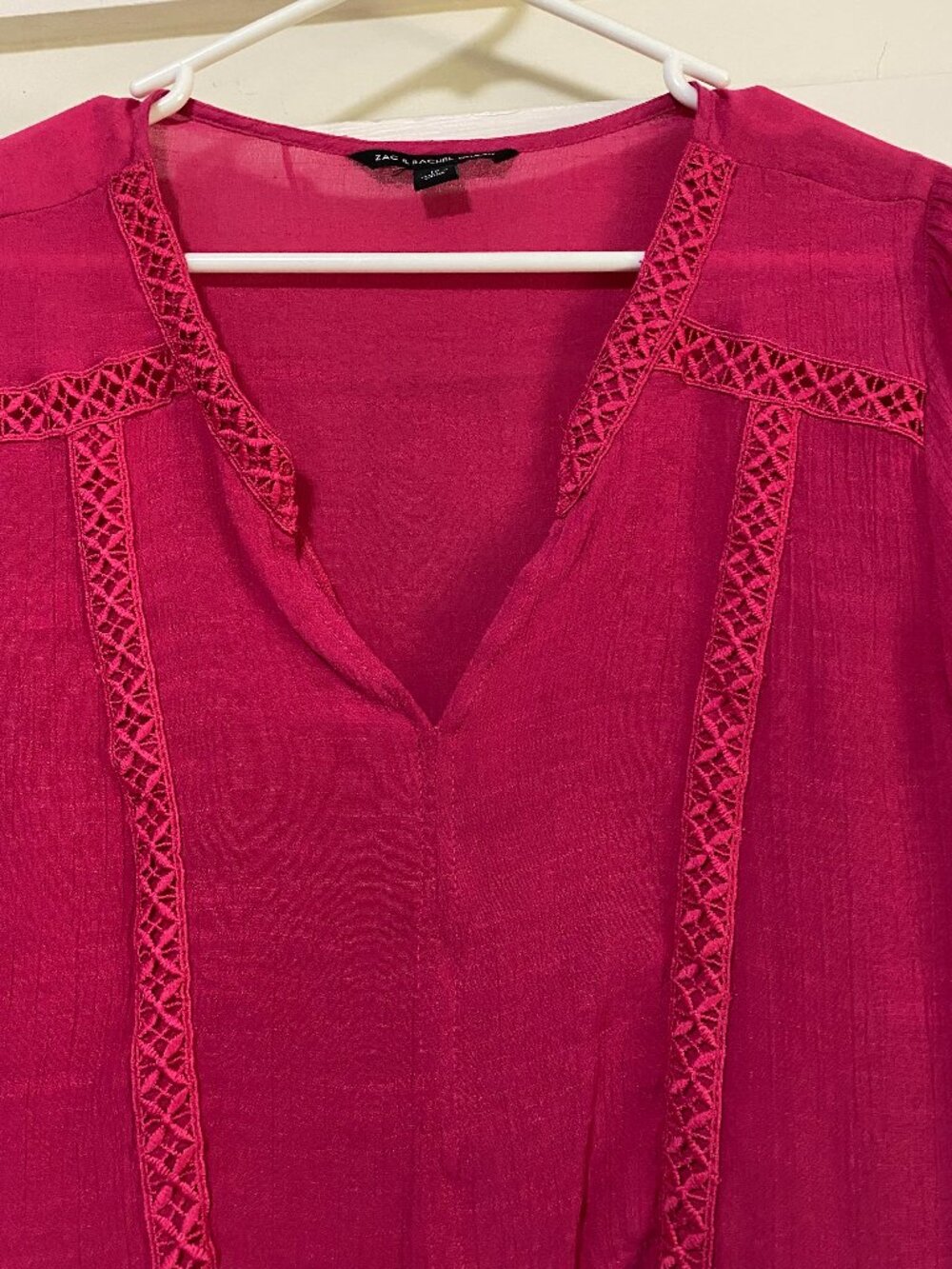 Zac & Rachel, woman, long puff sleeve, pink, Boho blouse, size 1X - Picture 2 of 11